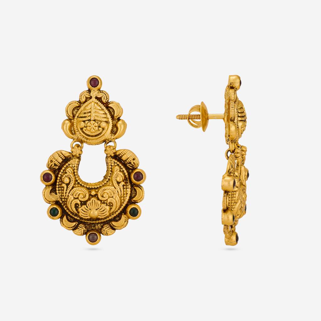 Ruby-Green Gold - Plated Festive Temple Earring - 465043 : 465043