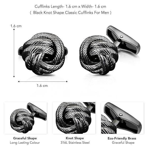 Black 316L Stainless Steel Knot Shape Exclusive Collection Classic Cufflinks For Men Formal Business Accessories Gift : PX9CL143