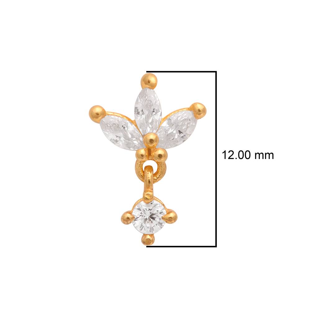 White Cz Leaf Cluster Nose Pin - Sterling Silver Gold Plated : NP-00182_SW277_925S_YG