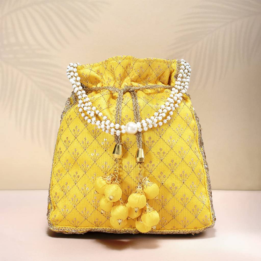 Zari Sequence Potli Bag For Women Stylish Handmade Wristlet Handbag Bridal Purse : P26Y