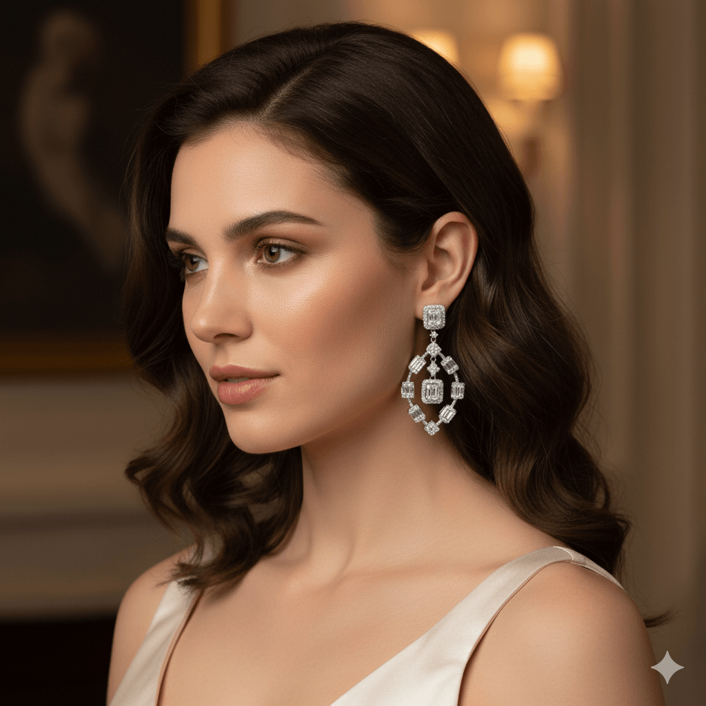 Cocktail Dangling Silver Earrings : ES024-CocktailDanglingSilverEarrings