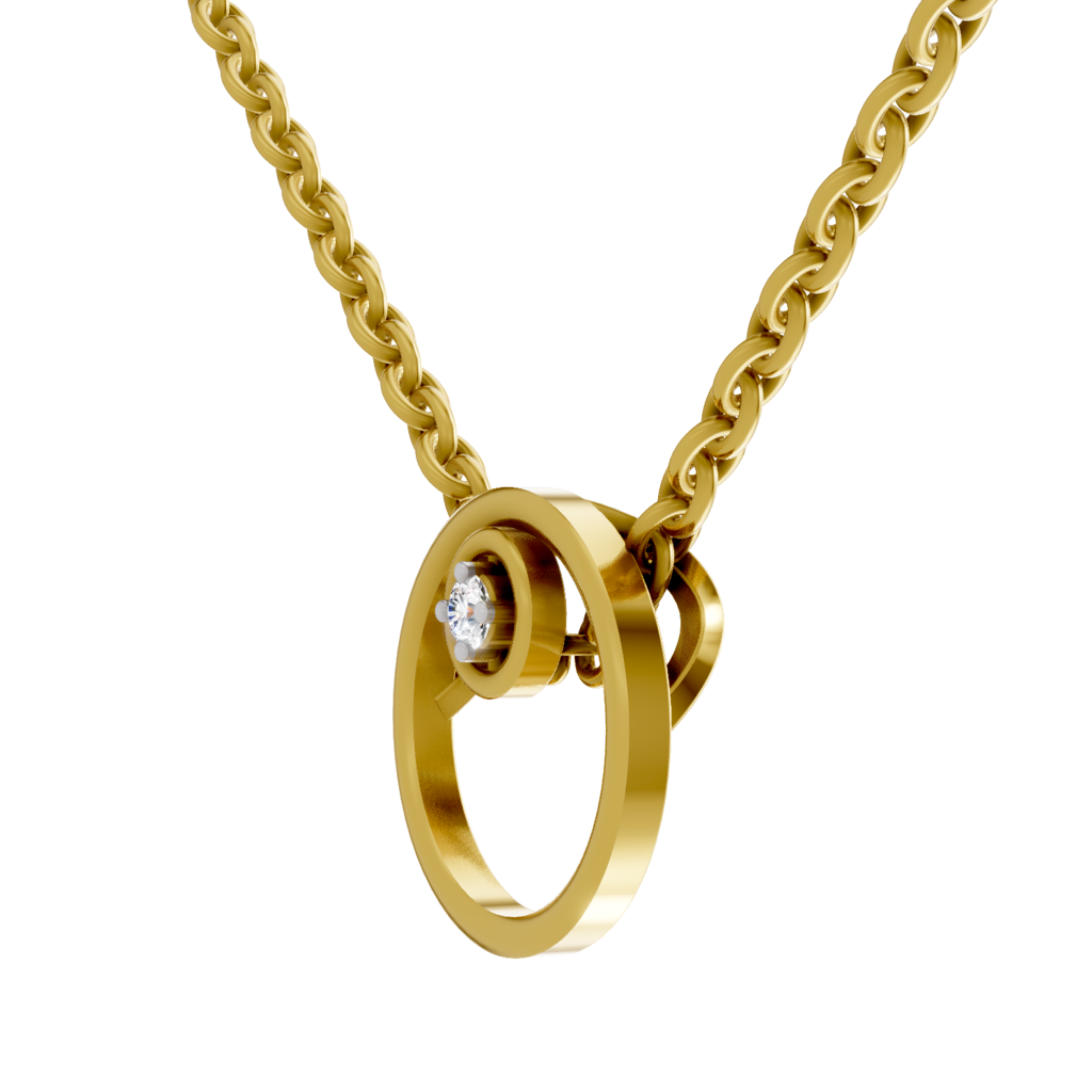 Lab Grown Diamond 0.02 Carat 925 Sterling Silver Gold Plated Circle Diamond Pendant Necklace : SQPN20466-PD-925S-002CT