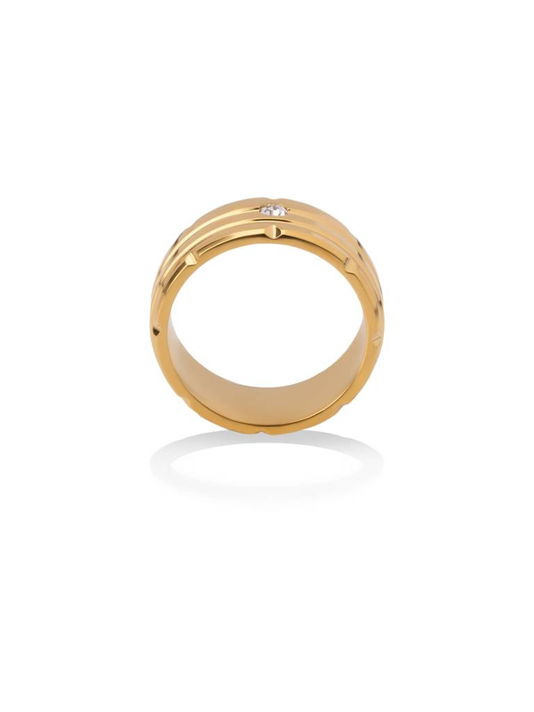 Structured Stone Accent Band Ring For Women - Waterproof & Anti-Tarnish : RG0258-6