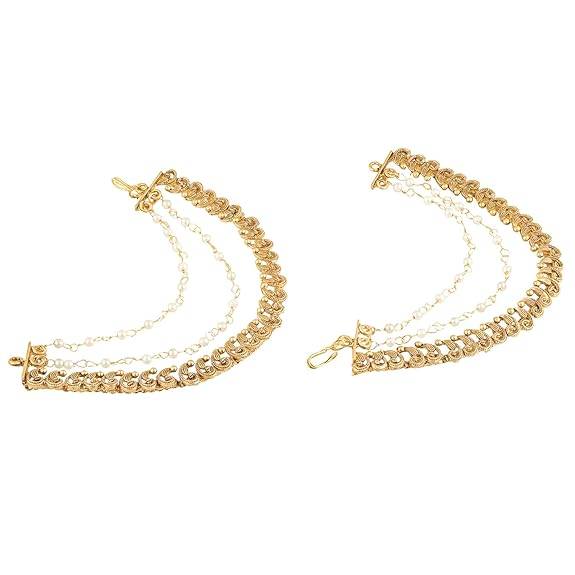 Ethnic Earring Chain For Women & Girls Gold Plated Beads Studded Bridal Occasion Kanchain Jewellery Birthday Anni : PF47EC06GW