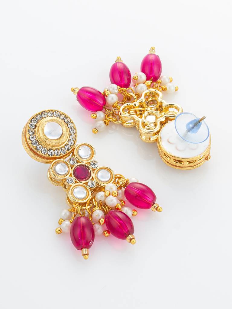 Gold Plated Multi-Strand Pearl & Pink Bead Necklace Set : NK4865