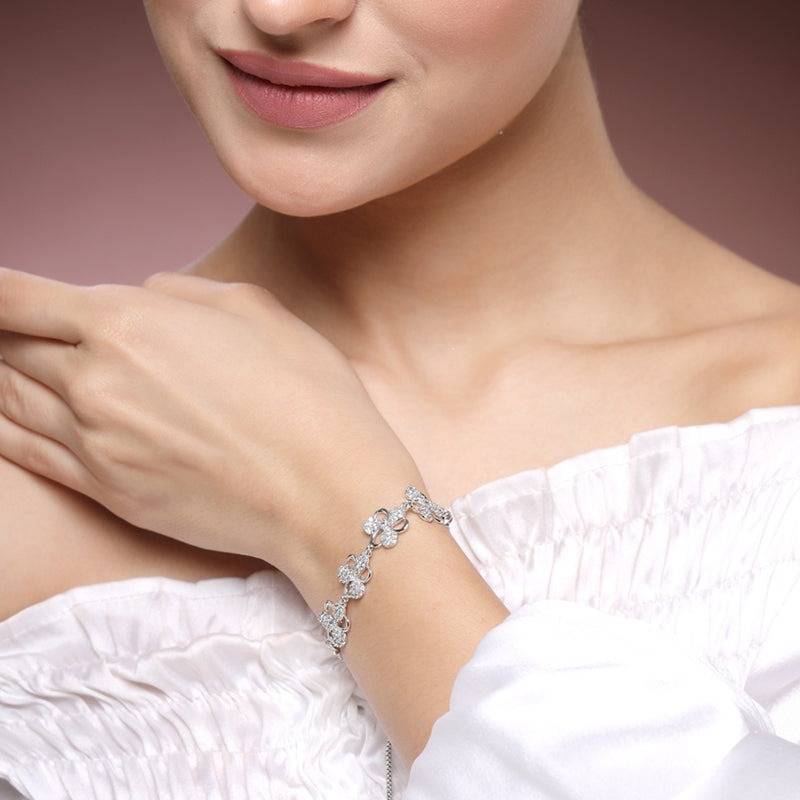Designer Rhodium Cz Adjustable Floral Bracelet – Premium Lightweight Jewelry For Weddings & Festive Occasions : AD-137-IRBR