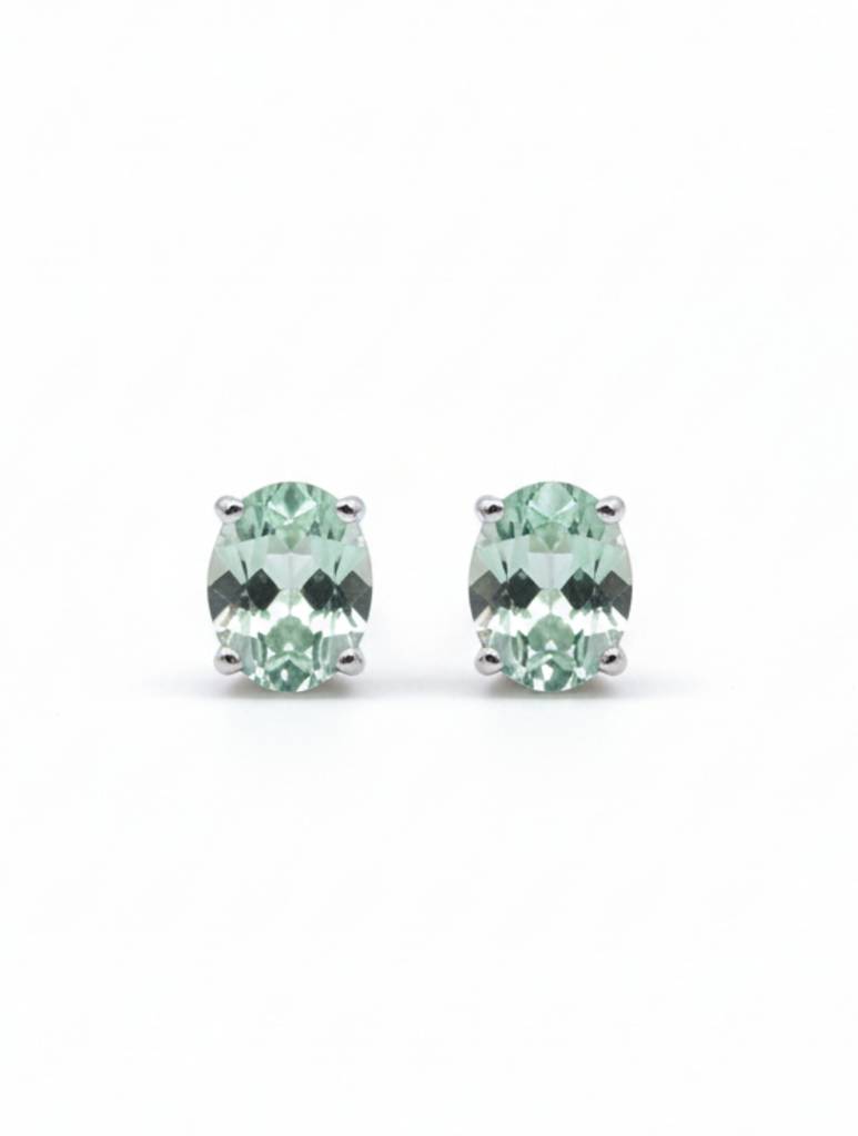 Natural Green Amethyst Oval Stud Earrings In 925 Sterling Silver : VSILSME043_GA