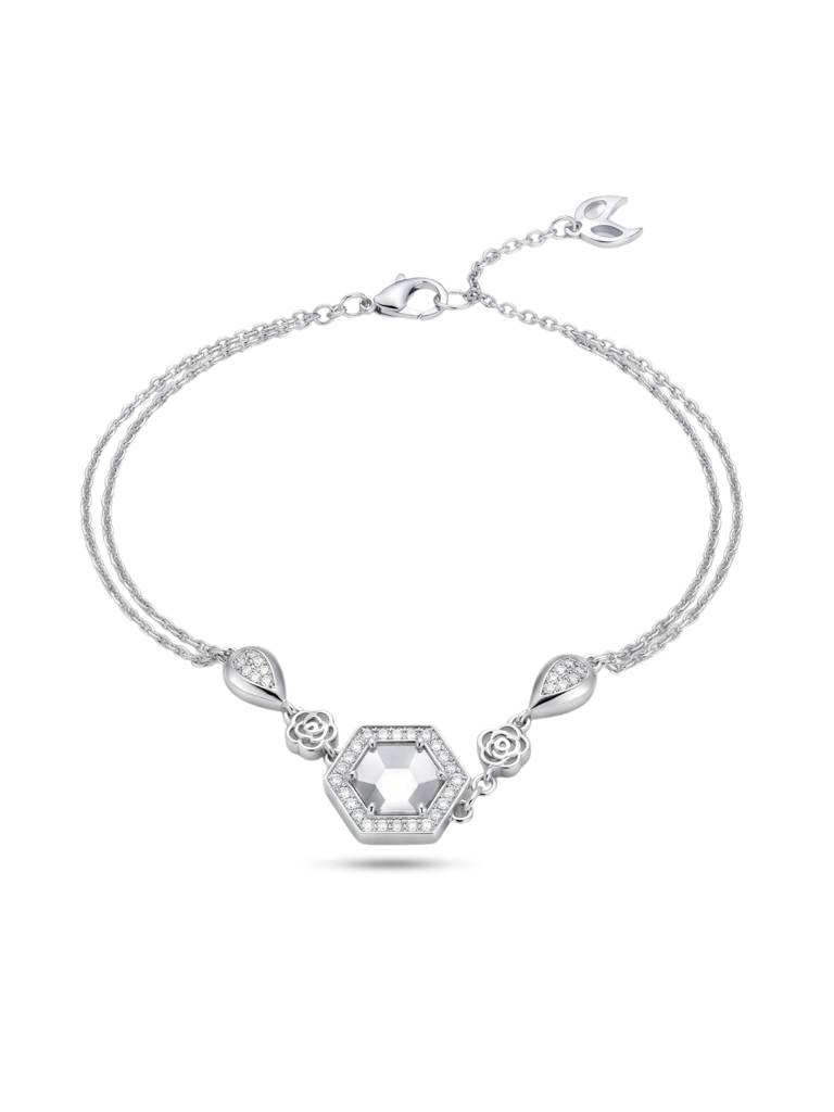 925 Silver Hexagonal Crystal Rose Bracelet For Women : BR-70