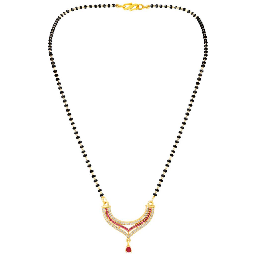 Gold Plated Fancy Rani Pink Cz Studded Mangalsutra For Women | Festive & Bridal Jewellery, Anniversary Birthday  : PF04MS19RPW