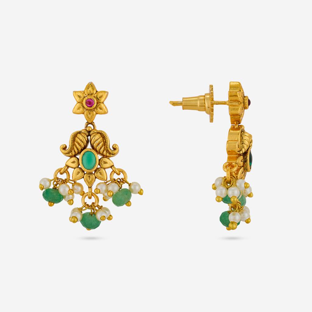 Ruby-Green Gold - Plated Festive Antique Earring - 457676 : 457676