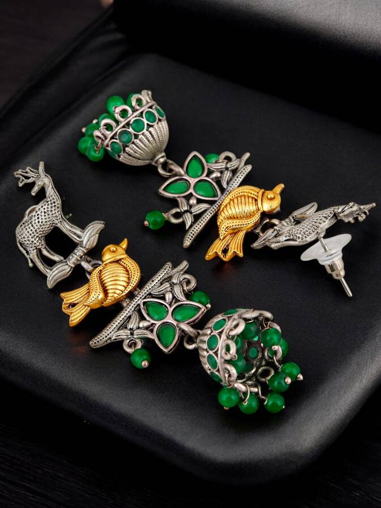 Celebrity-Inspired Oxidised Silver Jhumki For Girls & Women | Designer Jhumkee Set : 377-KEO-13736-G-SG