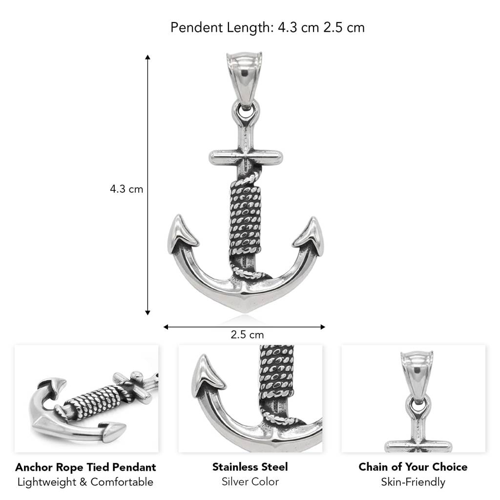 Stainless Steel Silver Plated Anchor Shape Pendant Jewellery For Men & Boys : PX9P39S