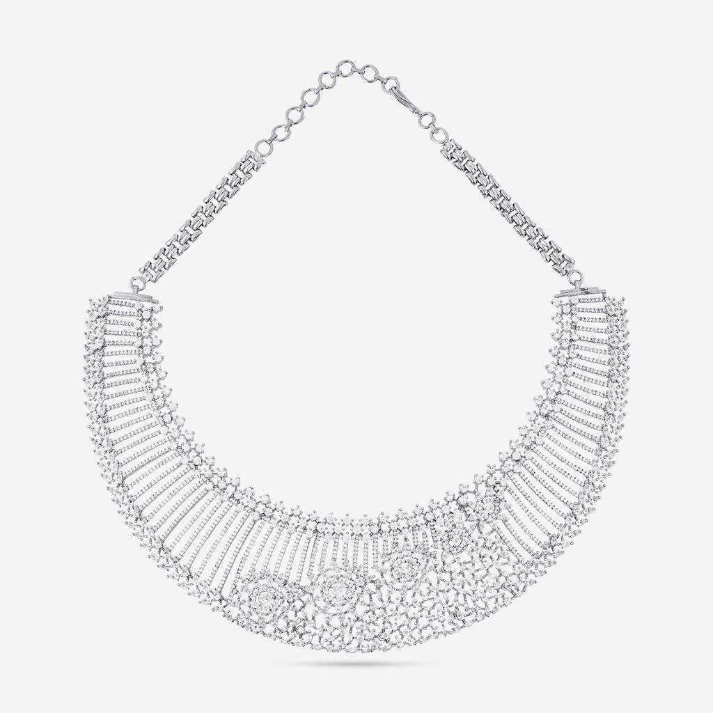 White Rodium-Gold Plated - Party Wear Zircon Necklace - 456904 : 456905