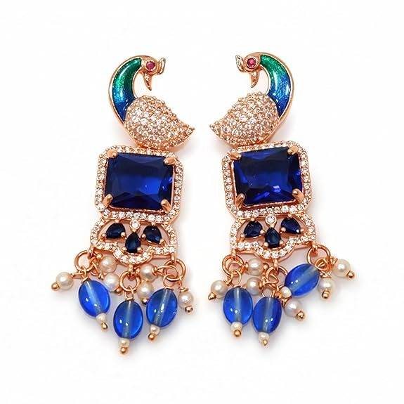 Rose Gold Peacock Dangle Earrings : AD-934-RGBLERER