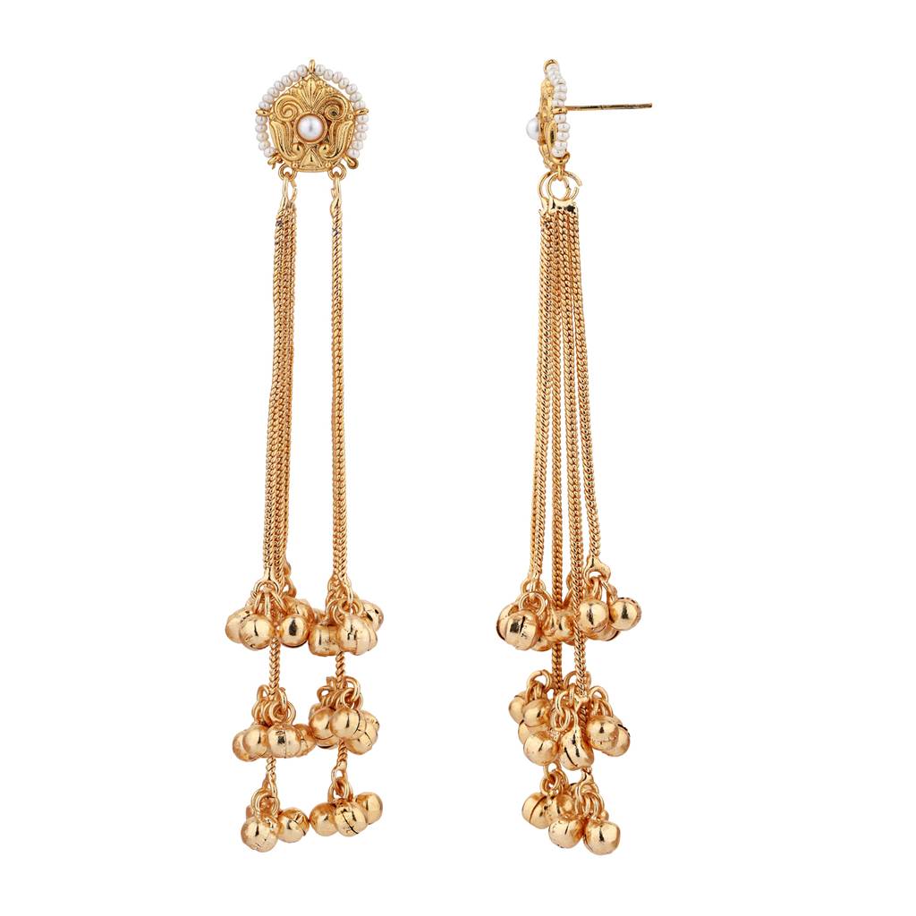 Kashmiri Pearl Beaded Gold-Toned Dangler Earrings : 8905124585025
