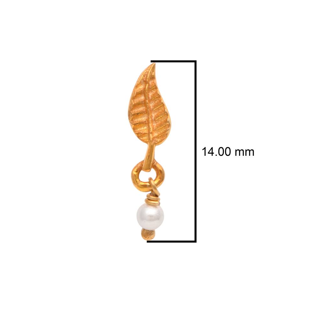 Pearl Drop Leaf Motif Nose Pin 925 Sterling Silver Gold Plated : NP-0028-N-1-snp-0029