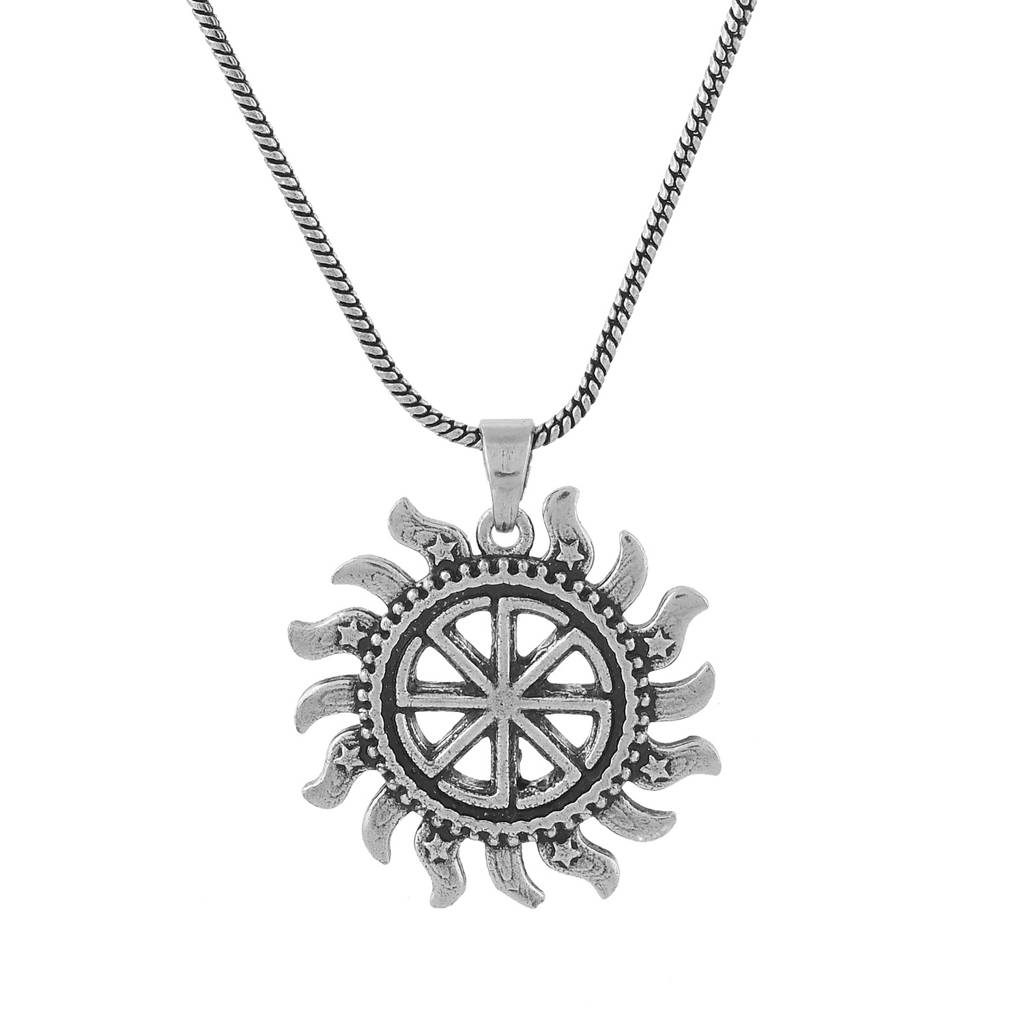 Statement Solar Wheel Silver Oxidised Men’S Pendant : 8905124565706