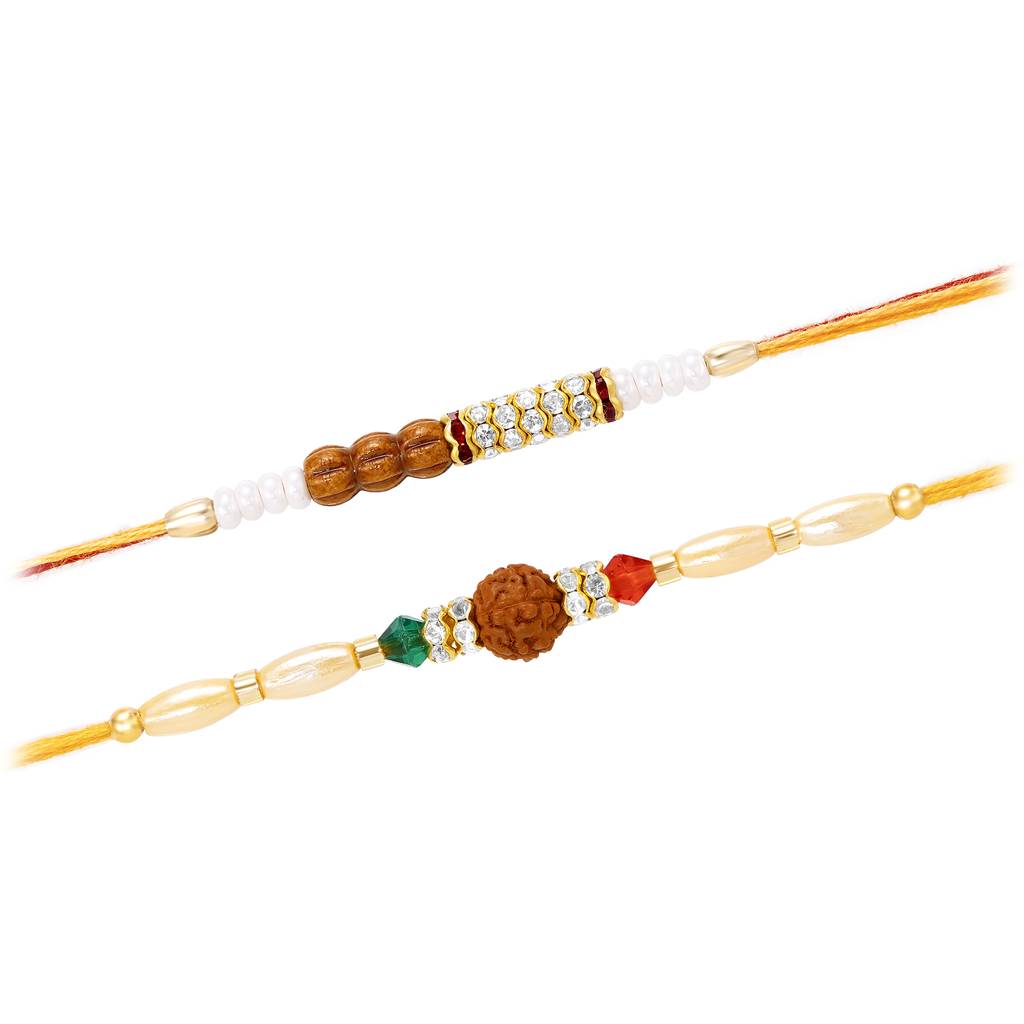 Rakhshabandhan Thread Rakhi For Brother Bhaiya Rudraksha & Beads Studded Red Brown Combo Pack Of 2 Rakhi Hamper Ro : R07C35-S2