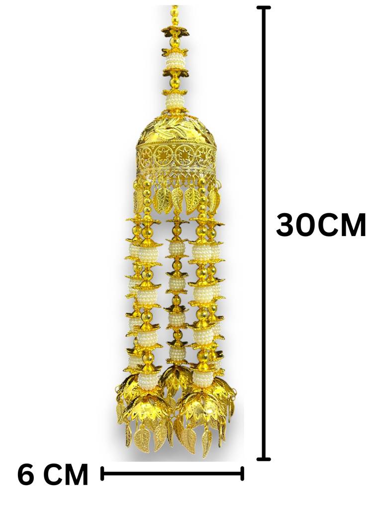 Golden Bridal Kaleera For Bride | Punjabi Wedding Kaleere With White Moti Beads & Leaf Charms | Modern Dome Desi : 2512-258-et