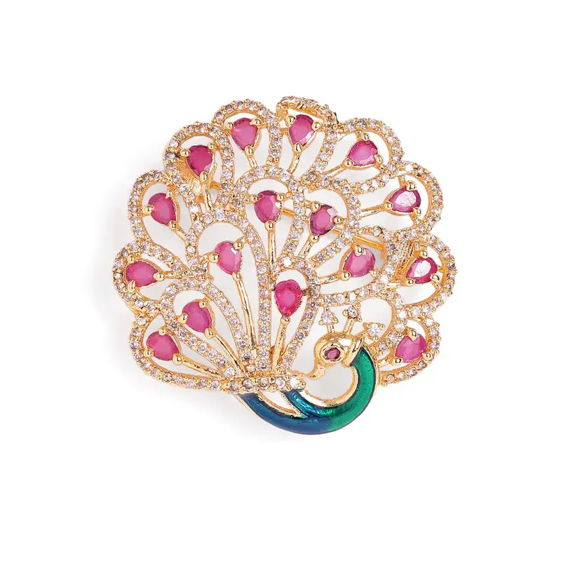 Cz Peacock Feather Brooch Pin For Women | Festive Glam : AD-006-IGRB-BROOCH