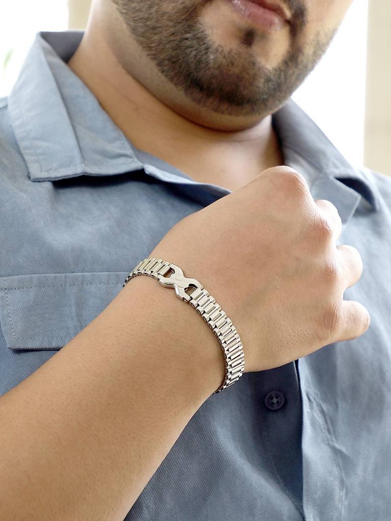 Men'S The Cross H-Link Chain Bracelet - Metallic Silver : FABR1322