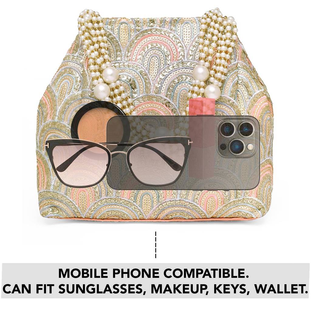 Sequins Motifs Potli Bag For Women Handmade Wristlet Handbag Stylish Bridal Purse Fashion Bag For Girls : P206PCH-L