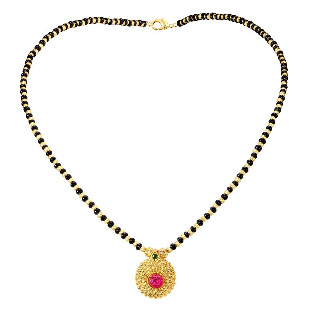 Gold Plated Rani Pink Green Crystal Studded Mangalsutra For Women | Festive & Bridal Jewellery, Anniversary Birt : PF04MS10RPG