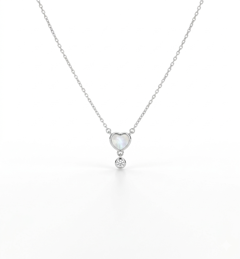 925 Sterling Silver Mother Of Pearl Heart Necklace For Women, Pure 925 Silver, Skin Friendly, Lovely Gift : P9