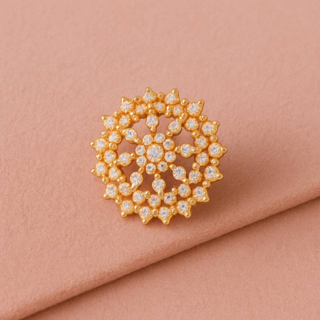 White Cz Mandala Cluster Floral Nose Pin 925 Sterling Silver Gold Plated : NP-00276