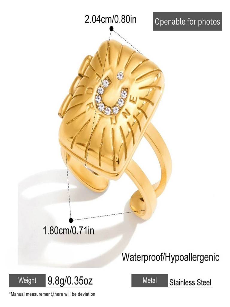 Photo Locket Statement Ring Anti-Tarnish Waterproof 18K Gold Plated For Women : AWX0925R8006