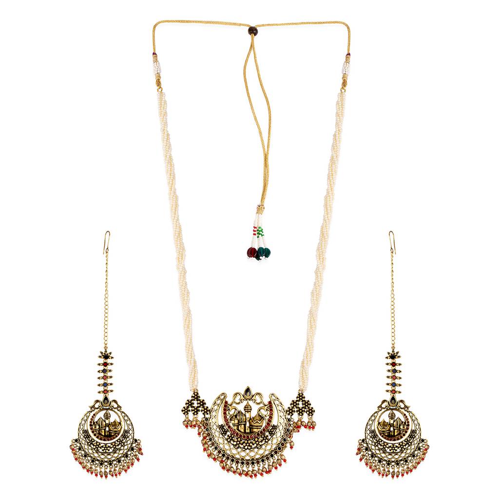 Arabian Nights Crescent Moon Antique Gold Necklace Set : 8905124424478