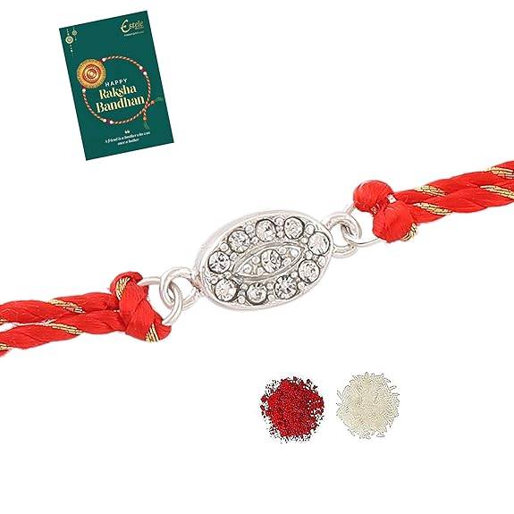 Rhodium Plated Designer Rakhi With Austrian Crystals And Fancy Silk Thread, Multicolour, One Size : 188-IG-RAKHI