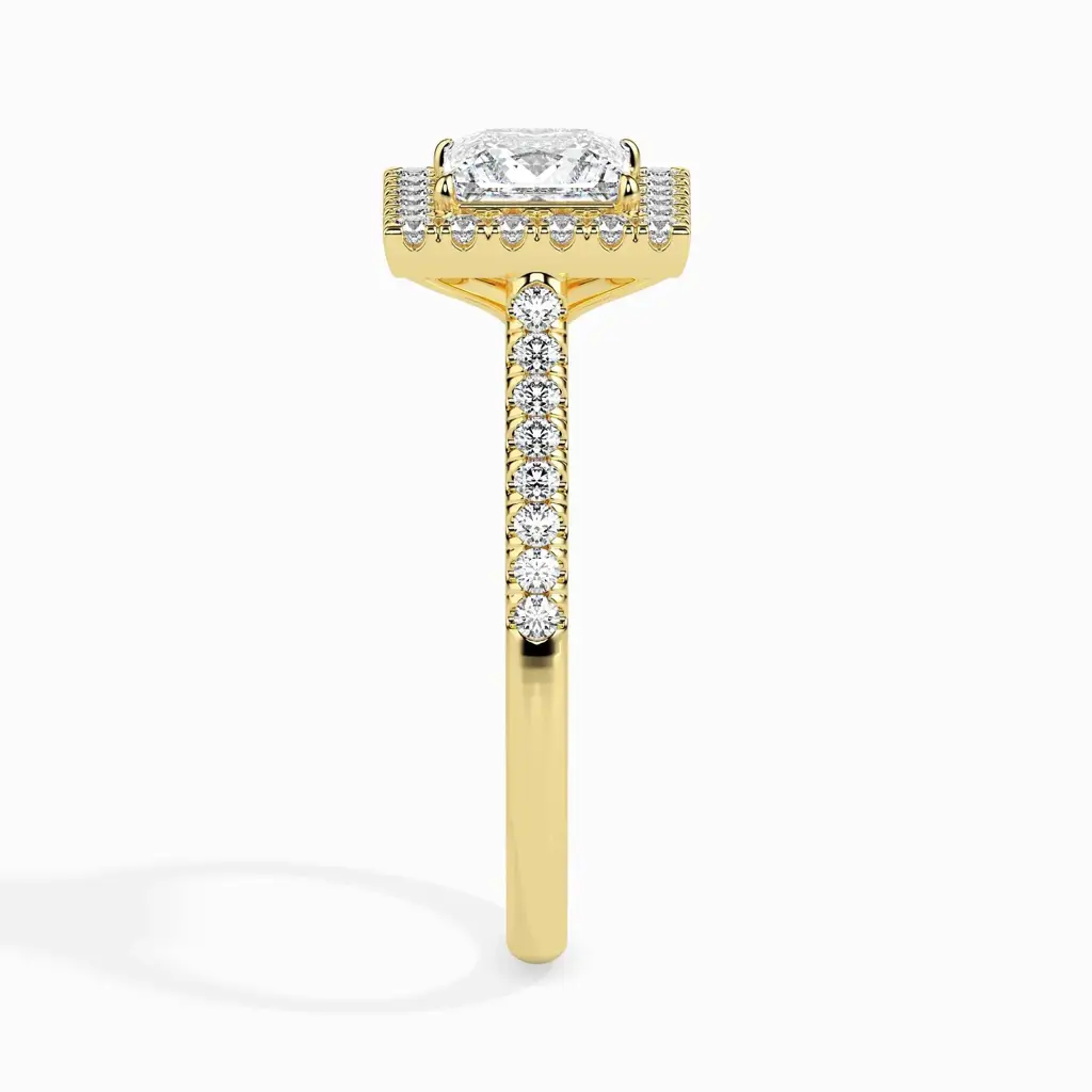 1 Carat Princess Solitaire Ring With Halo In Diamond Band : 09kWhiteZNR149F10