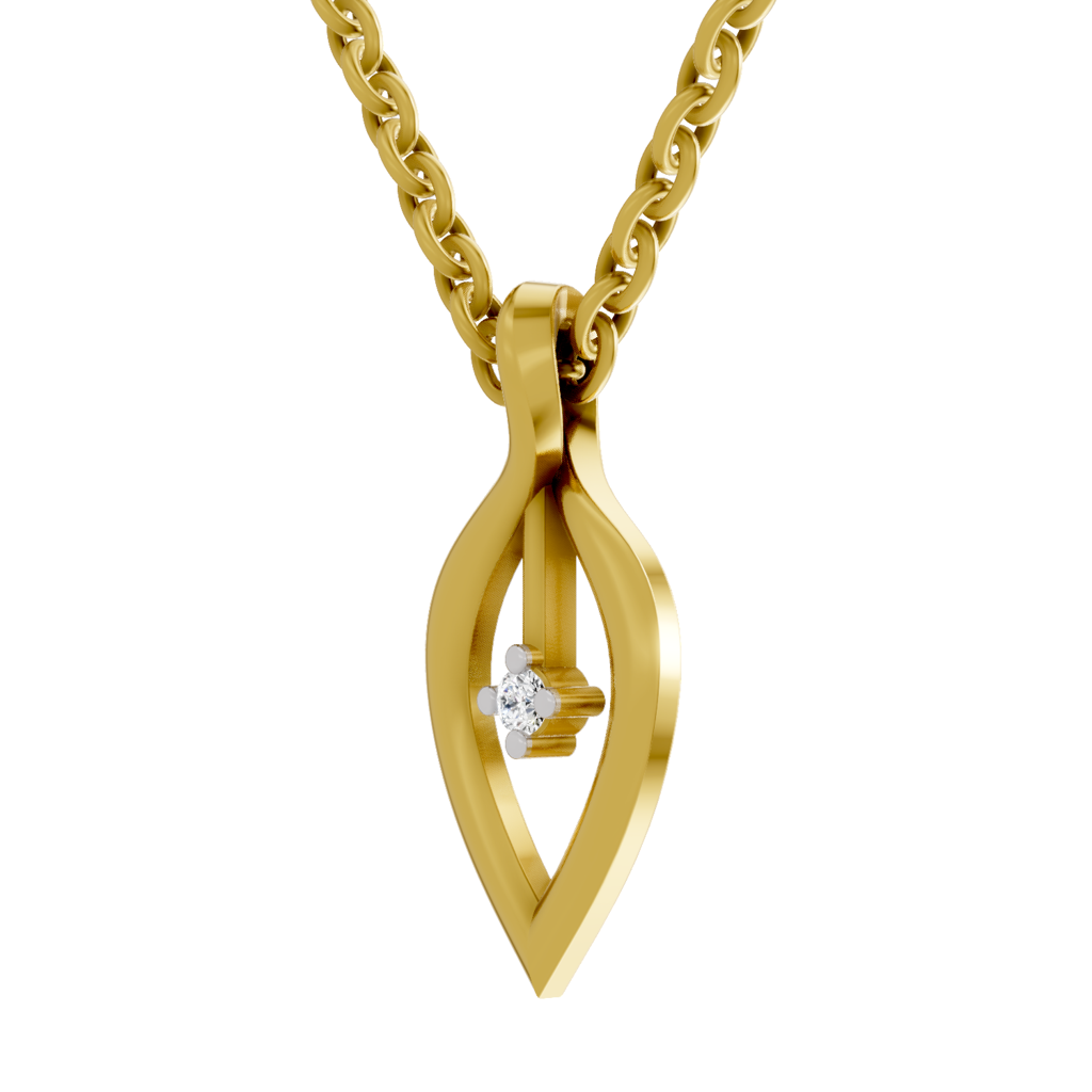 Lab Grown Diamond 0.02 Carat 925 Sterling Silver Gold Plated Lustre Leaf Pendant Necklace : SQPN20461-PD-925S-002CT
