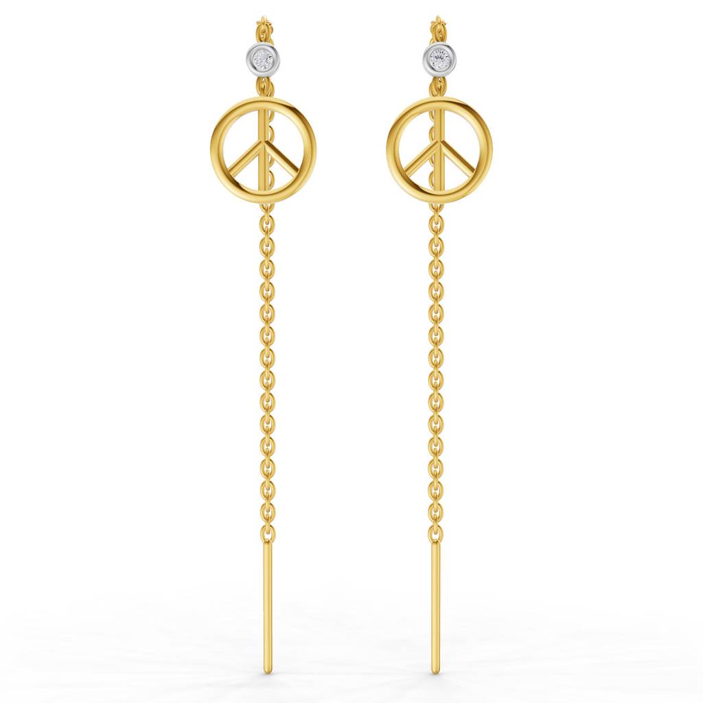 Lab Grown Diamond 0.07Ct 925 Sterling Silver Gold Plated Peace Threader Earrings : SQT19738-EG-925S-007CT