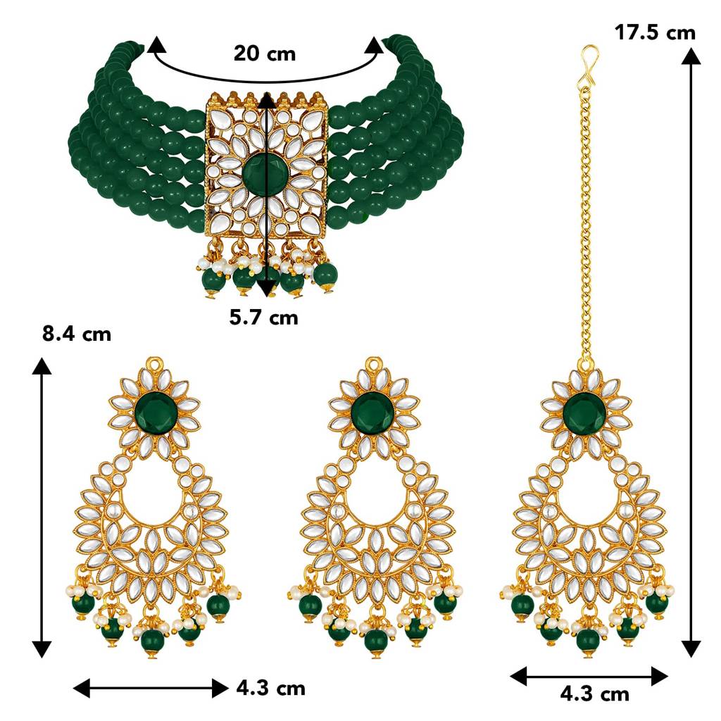 Gold Plated Jodha Akbar Kundan Faux Pearl Choker Necklace With Earring Maang Tikka Traditional Bridal Jewellery S : PF24N2929G