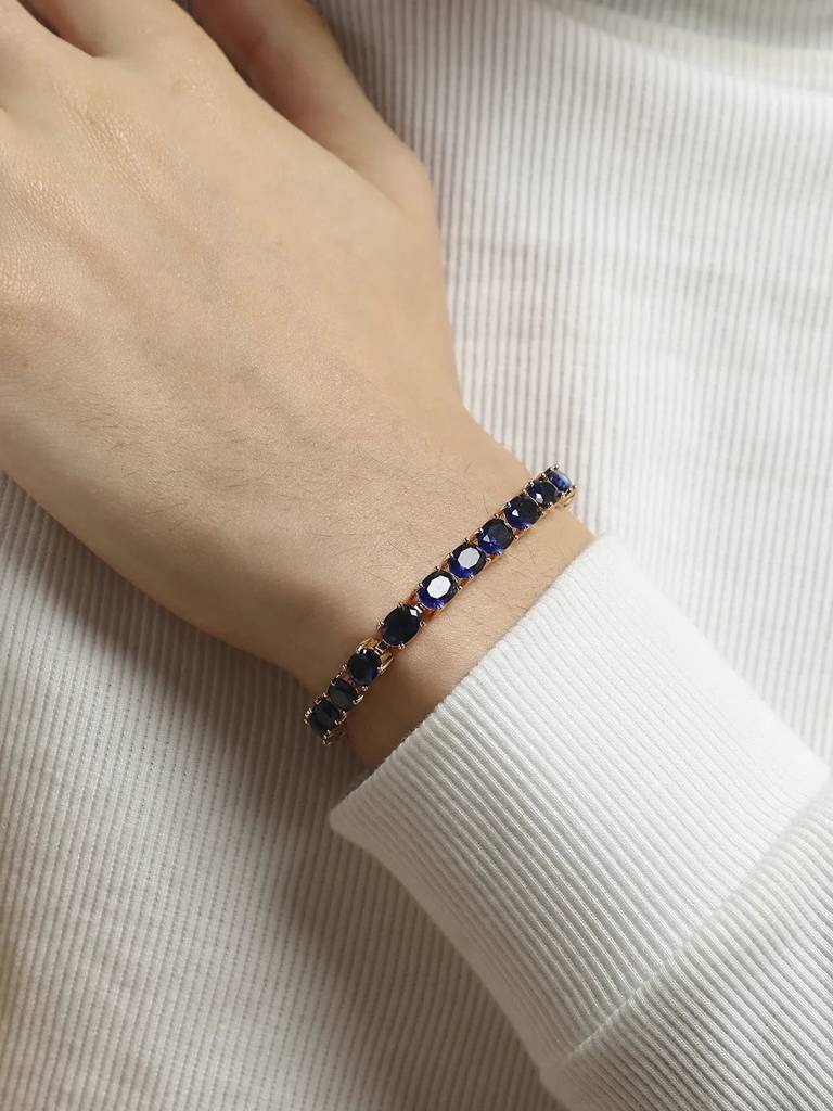Men'S Oval Stone Tennis Bracelet - Sapphire Blue : FABR1097