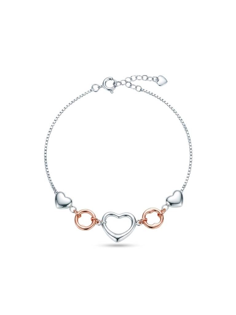 925 Silver Heart Silver Rose Gold Link Bracelet For Women : BR-66