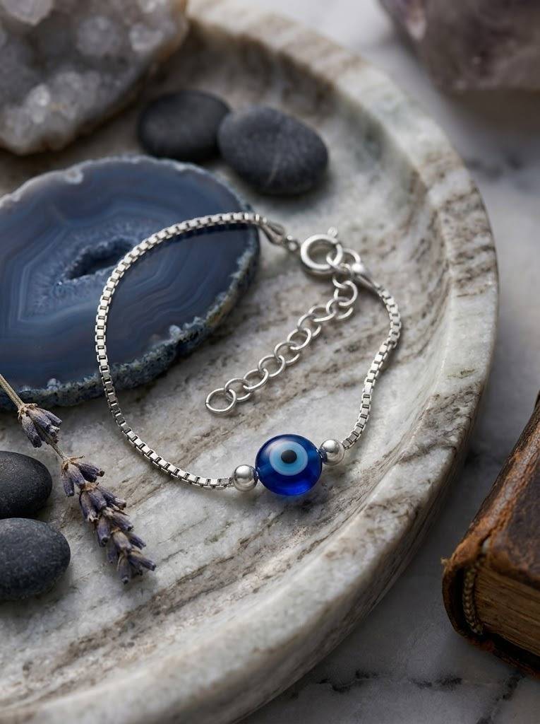 925 Sterling Silver Evil Eye Chain Bracelet : SMK-W-BR-022