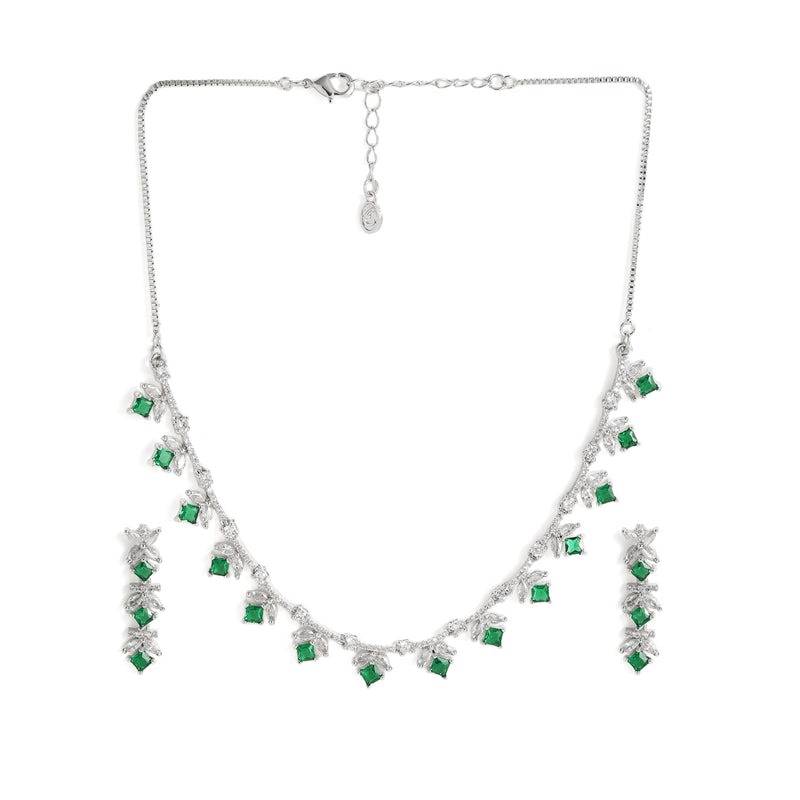 Elegant Cz Leaf Drop Necklace Set For Women – Party & Festive Wear : AD-899-IRGNNKER