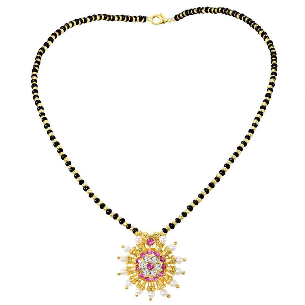 Gold Plated Ethnic Pink White Crystal Studded Mangalsutra For Women | Festive & Bridal Jewellery, Anniversary Bi : PF04MS09RPW