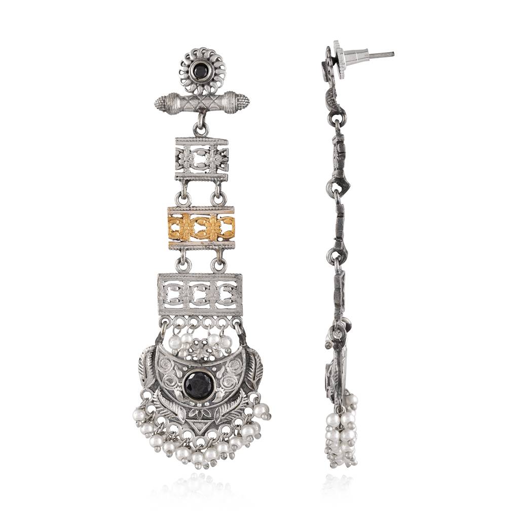 Silver Oxidised Dangler Earrings - Antique Elegance : 8905124582383