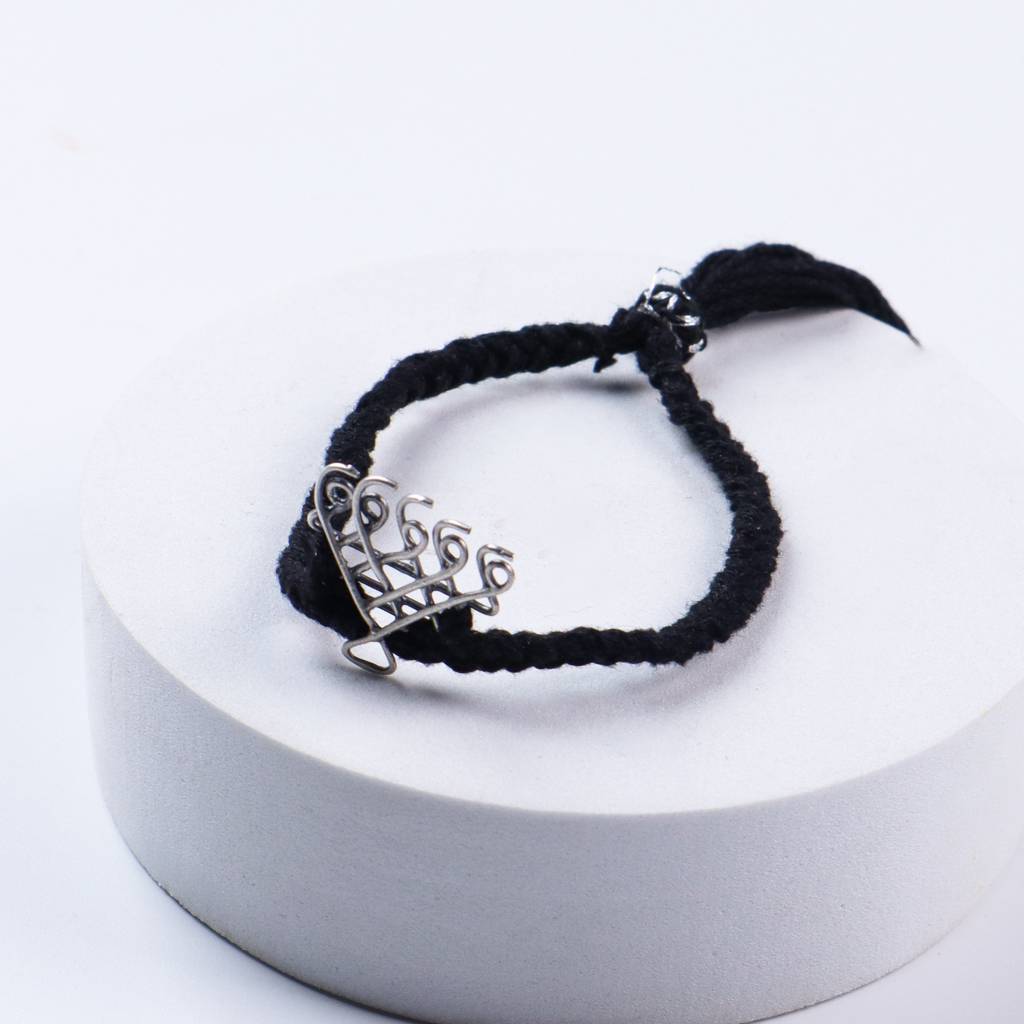Silver Saraswati Bracelet For Men / Women  : Silver_Saraswati_Bracelet_for_Men_Women_with_Black_Thread_Motif_size_Small_July25