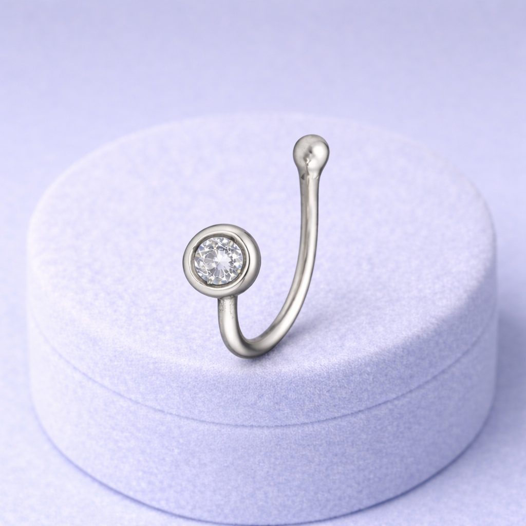 Cz Minimalist Bezel Set Clip-On Nose Pin 925 Sterling Silver : CNP-0012