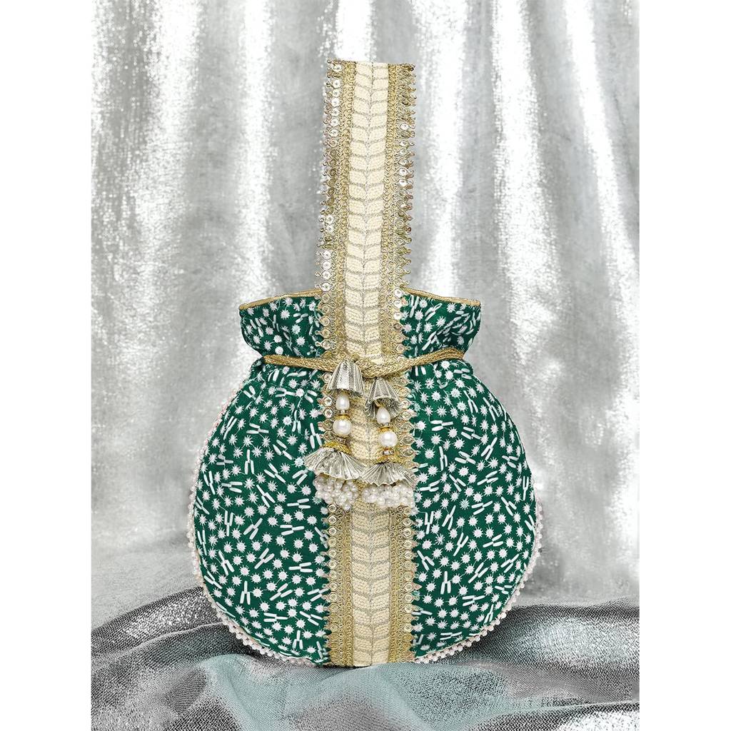 Potli Bags For Women Evening Bag Clutch Ethnic Bride Purse With Drawstring(P93Br) : P93GRN