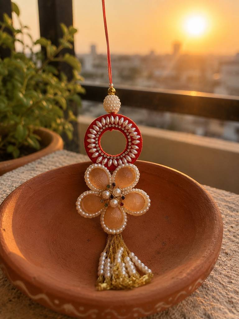 Ruby Blossom Tassel Lumba Rakhi : ANRK040