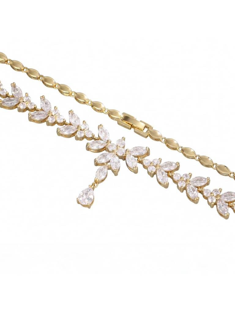 Gold Plated Stylish Necklace Earring Set For Women | Crystals Studded | Festive & Occasion Jewellery | Gift For Her : PX9N284W