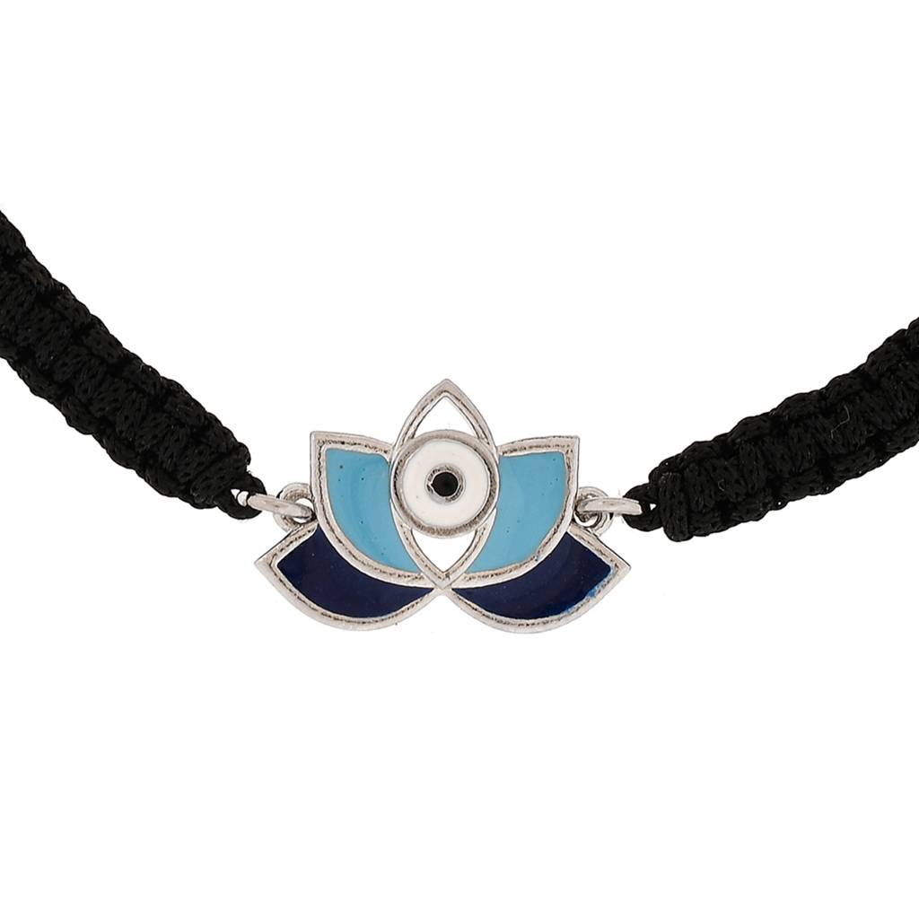 Evil Eye Lotus Motif Silver Oxidized Bracelet : 8905124479218