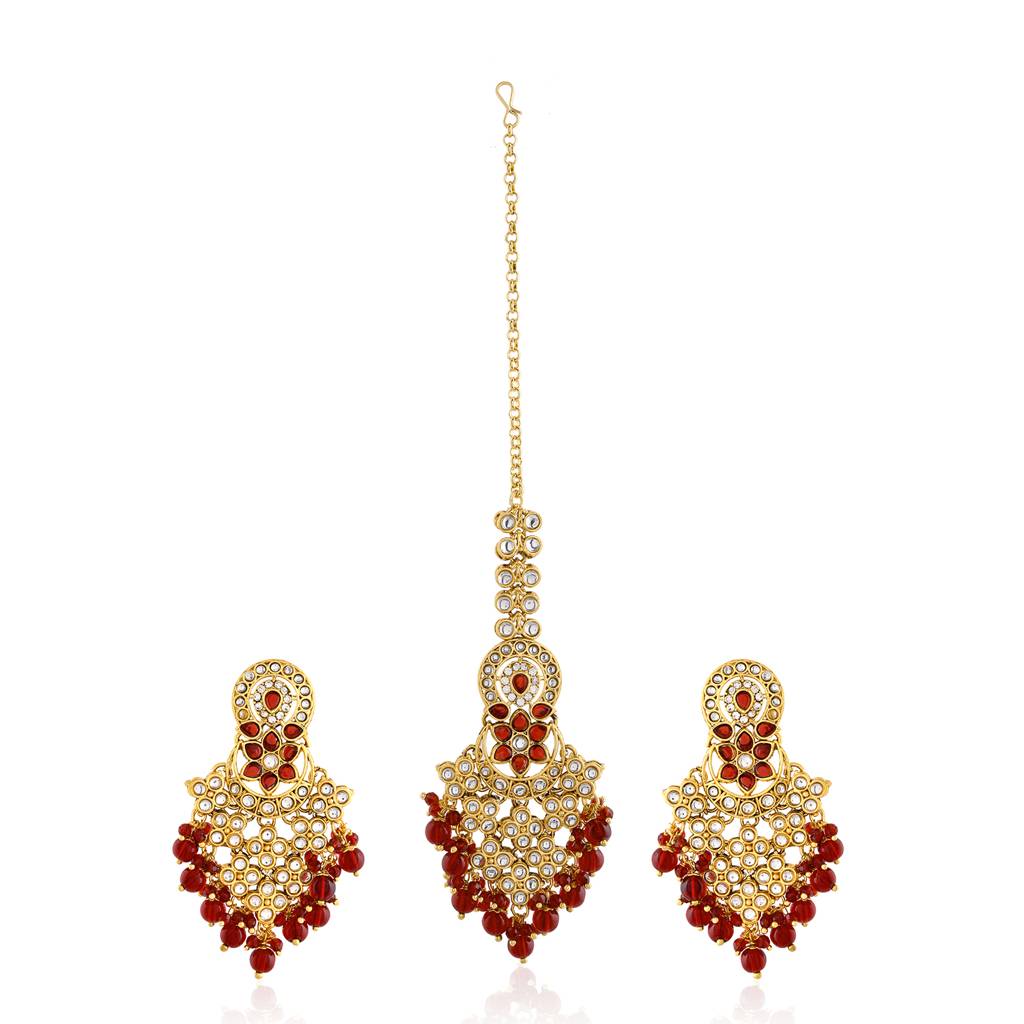 Kundan Opulance Pearl-Beaded Yellow Gold-Plated Chand Bali Set : 8905124582345