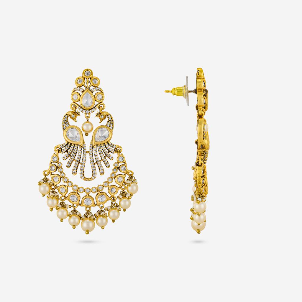 White Victorian - Plated Bridal Kundan Earring - 461650 : 461650